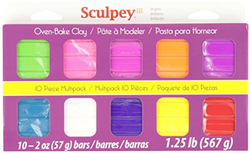 Sculpey III 10 Bright Colors of Polymer Oven-Bake Clay, Non Toxic,1.25 lbs., great for modeling, sculpting, holiday, DIY, mixed media and school projects. Perfect for kids and beginners!