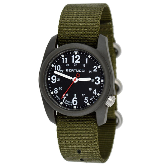 Bertucci DX3® Field™ Black Dial 40mm Watch Defender Olive Nylon Band demonstration video