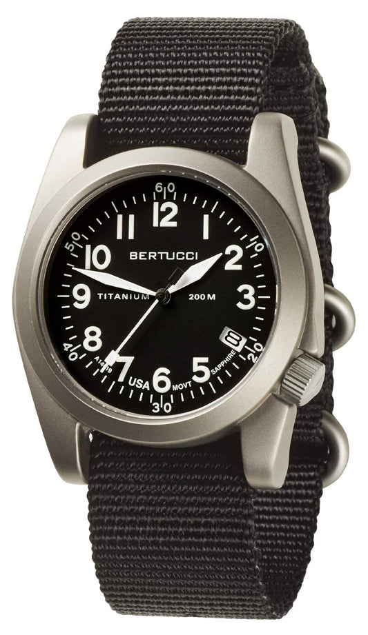 Bertucci A-11T Americana Black Dial 42mm Titanium Watch black nylon band