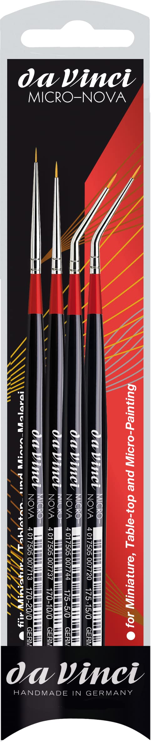 da Vinci Micro-NOVA 4 Brush Set 4275 for Modelling & Miniature Painting: one Piece Each: Series 170 Sizes 20/0, 10/0 & 175 Sizes 15/0, 5/0 - da Vinci art supplies product photo