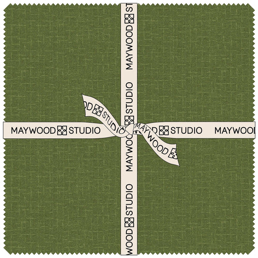 Maywood Studio Woolies Flannel Holiday Warmth bundle of precut green flannel squares for quilting, patchwork, and cozy sewing projects.

