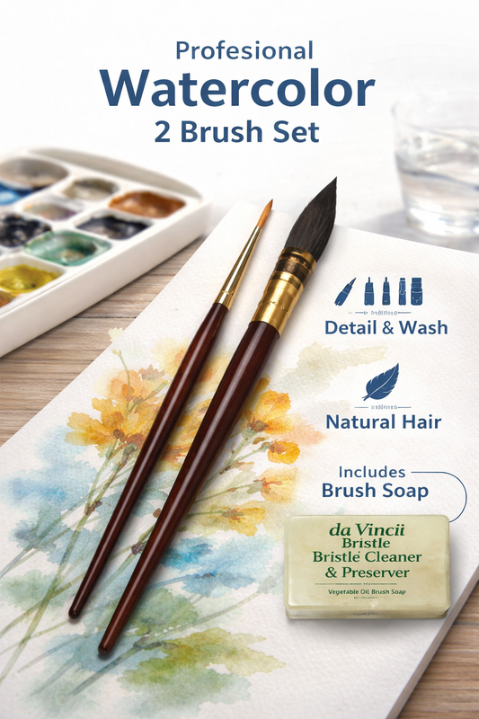 da Vinci Watercolor Series 5247 Wash and Detail Paint Brush Set, Natural Hair with Vegetable Oil Brush Soap, Multiple Sizes, 2 Brushes (Series 418, 36Y)