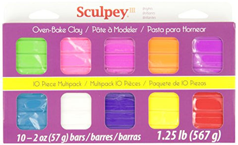 Sculpey III 10 Bright Colors of Polymer Oven-Bake Clay, Non Toxic,1.25 lbs., great for modeling, sculpting, holiday, DIY, mixed media and school projects. Perfect for kids and beginners!