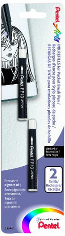 Pentel Arts Pocket Brush Refills, Black Ink 2-Pk Carded (FP10BP2A)