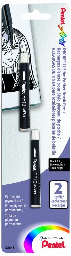 Pentel Arts Pocket Brush Refills, Black Ink 2-Pk Carded (FP10BP2A)