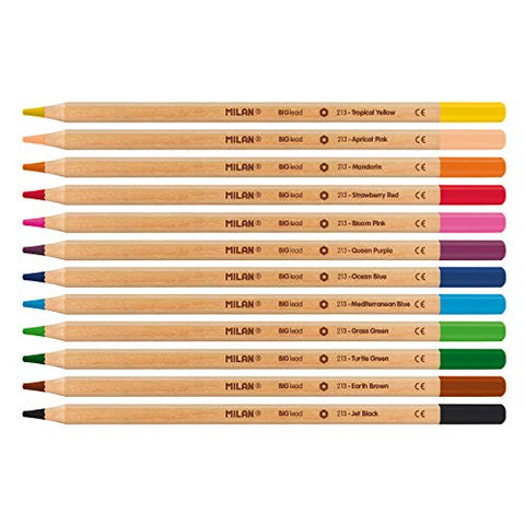 MILAN Caja metálica 12 lápices de Colores con mina Grande Ø3,3 mm 213